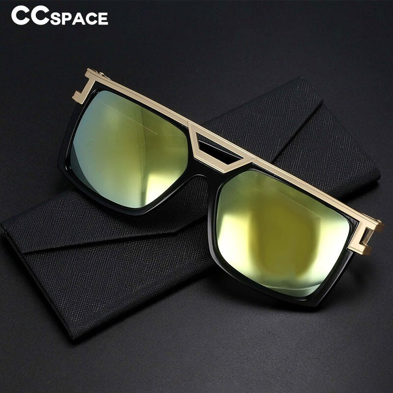CCSpace Men's Full Rim Large Rectangular Double Bridge Acetate Frame Sunglasses 54598 Sunglasses CCspace Sunglasses   