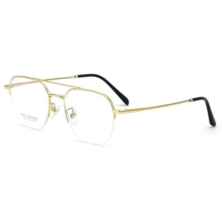 Yimaruili Unisex Semi Rim Square Titanium Double Bridge Eyeglasses JP052 Semi Rim Yimaruili Eyeglasses Gold China 