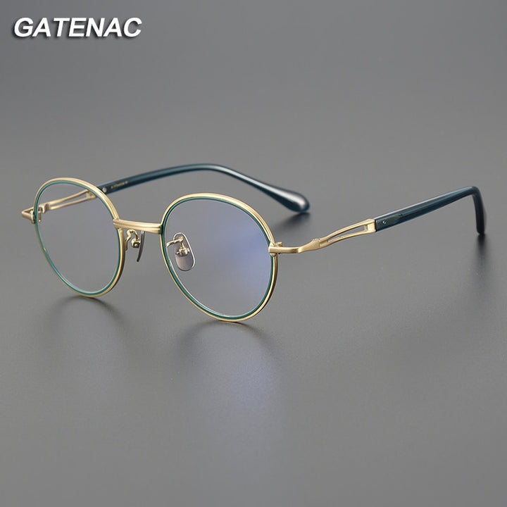 Gatenac Unisex Full Rim Round Titanium Eyeglasses Gxyj1128 Full Rim Gatenac   