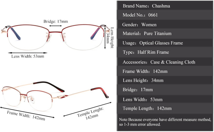 Chashma Ottica Women's Semi Rim Oval Titanium Eyeglasses 0661 Semi Rim Chashma Ottica   