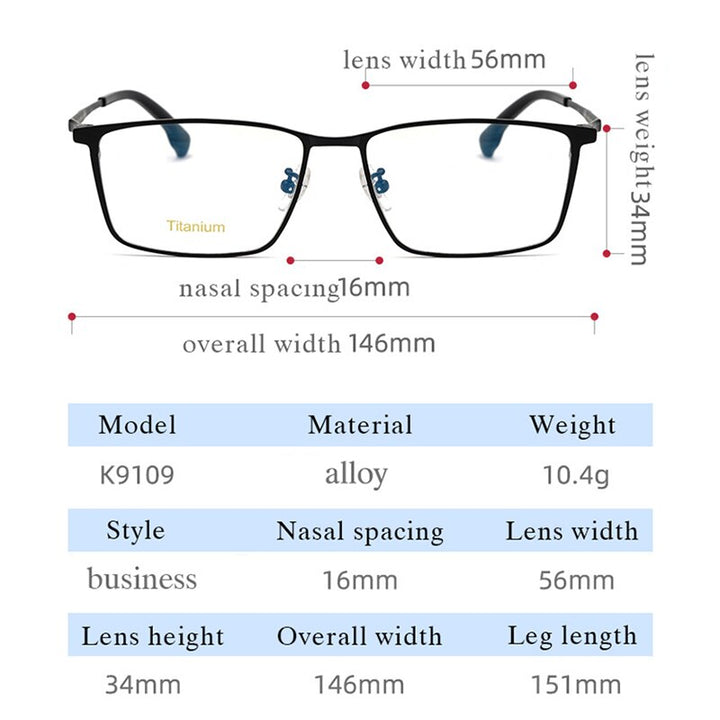 Hotochki Men's Semi Rim Square Tr 90 Titanium Frame Eyeglasses K9109 Semi Rim Hotochki   
