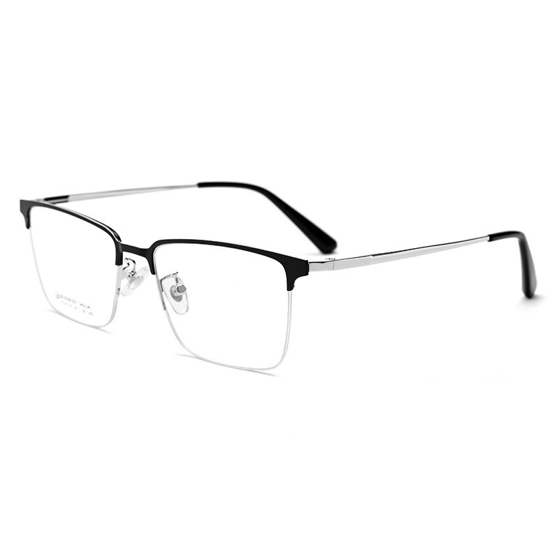 Yimaruili Men's Semi Rim Square Titanium Alloy Eyelgasses K9119 Semi Rim Yimaruili Eyeglasses Black Silver  