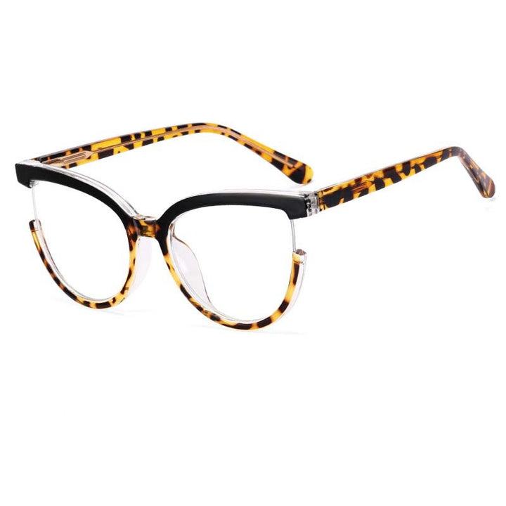 CCspace Women's Full Rim Square Cat Eye Tr 90 Titanium Eyeglasses 54964 Full Rim CCspace China BlackLeopard 