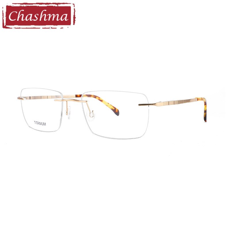 Chashma Ottica Unisex Rimless Square Titanium Eyeglasses 9014 Rimless Chashma Ottica Gold  