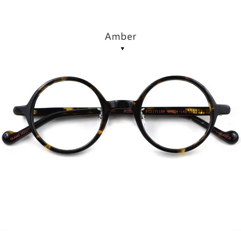 Hdcrafter Unisex Full Rim Round Acetate Eyeglasses Pt2171109 Full Rim Hdcrafter Eyeglasses Amber  