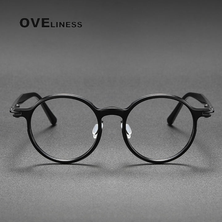 Oveliness Unisex Full Rim Round Acetate Titanium Eyeglasses 5886 Full Rim Oveliness   