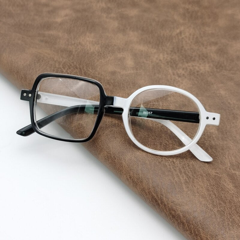 Cubojue Unisex Full Rim Odd Square/Round Tr 90 Titanium Myopic Reading Glasses Reading Glasses Cubojue no function lens 0 black white 