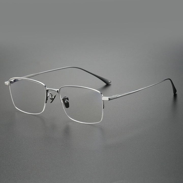 CCSpace Unisex Semi Rim Square Handcrafted Titanium Eyeglasses 55635 Semi Rim CCspace Silver China 