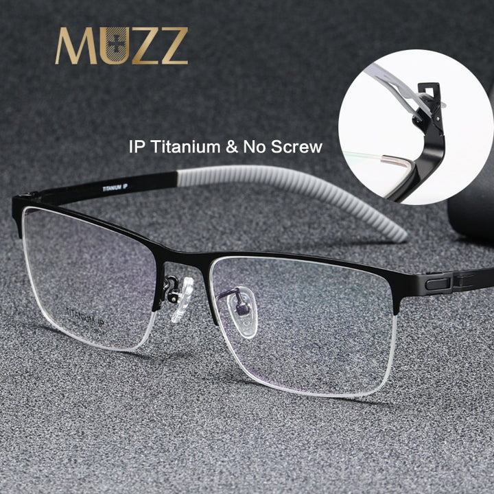 Muzz Men's Semi Rim Square IP Titanium Screwless Sport Frame Eyeglasses 1983 Sport Eyewear Muzz   