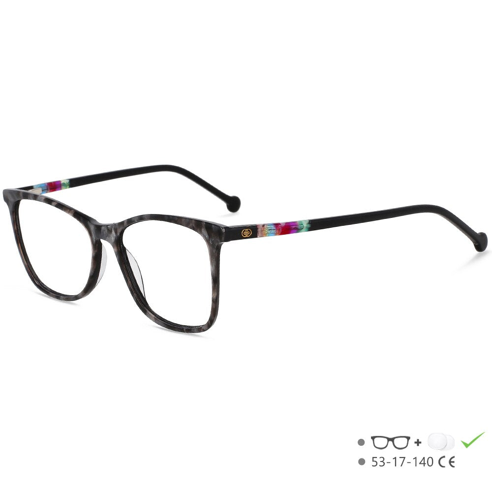 CCspace Unisex Full Rim Square Acetate Eyeglasses 55565 Full Rim CCspace BlackLeopard China 