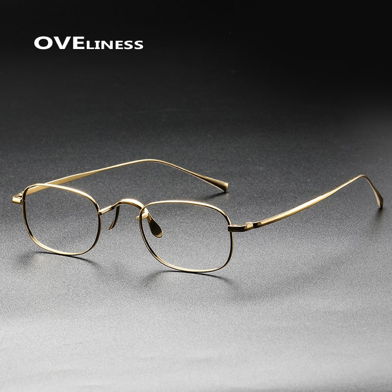 Oveliness Unisex Full Rim Small Square Titanium Eyeglasses 165e Full Rim Oveliness gold  