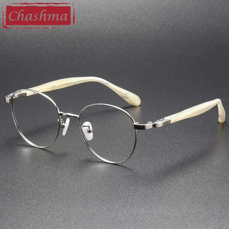 Chashma Ottica Unisex Full Rim Round Acetate Titanium Eyeglasses 85 Full Rim Chashma Ottica Silver  