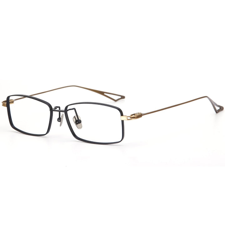 Muzz Men's Full Rim Rectangle Square Titanium Eyeglasses Done Full Rim Muzz Black Gold  