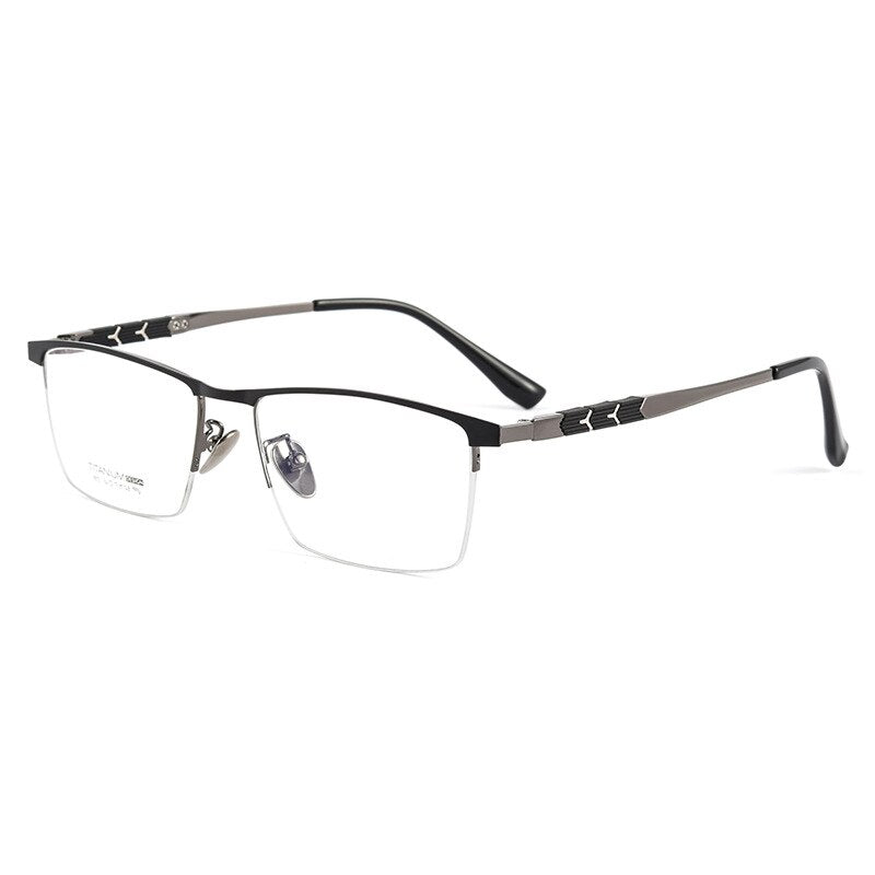 Yimaruili Men's Semi Rim Square Titanium Eyeglasses 9012BT Semi Rim Yimaruili Eyeglasses Black Gun  