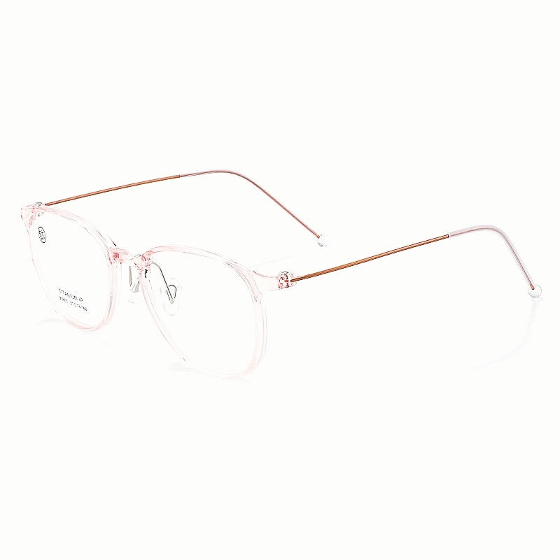 KatKani Unisex Full Rim Square Round Big Tr 90 Titanium Eyeglasses M9883 Full Rim KatKani Eyeglasses Transparent Pink  