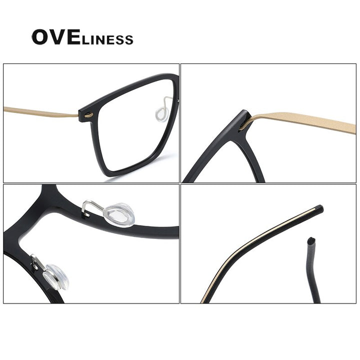 Oveliness Unisex Full Rim Round Square Screwless Acetate Titanium Eyeglasses 6554 Full Rim Oveliness   