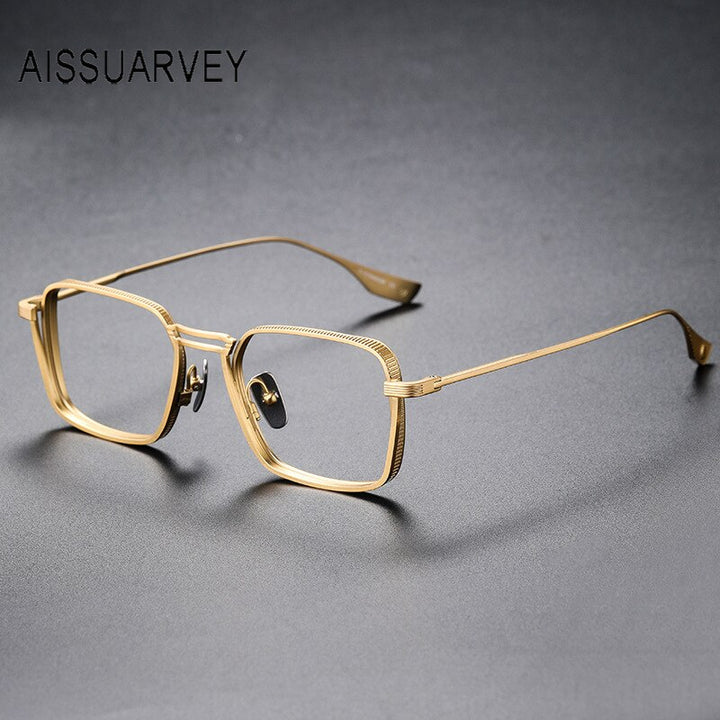 Aissuarvey Men's Eyeglasses Titanium Ip Double Bridge Full Rim 15g Full Rim Aissuarvey Eyeglasses Gold CN 