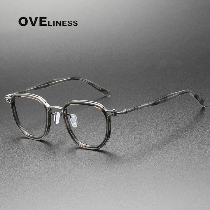Oveliness Unisex Full Rim Round Square Acetate Titanium Eyeglasses 5865 Full Rim Oveliness tortoise grey gun  
