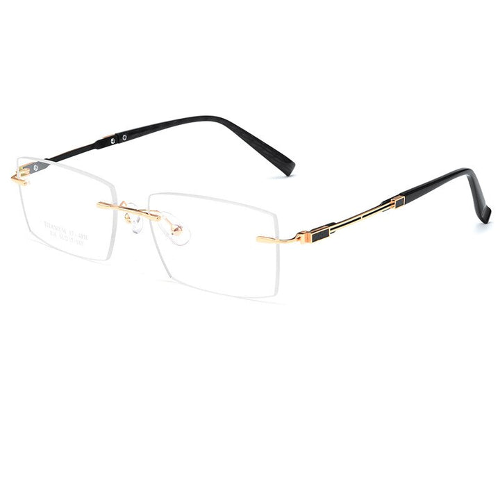Yimaruili Unisex Rimless Large Square Rectangle Titanium Eyeglasses Z16WK Rimless Yimaruili Eyeglasses Gold  