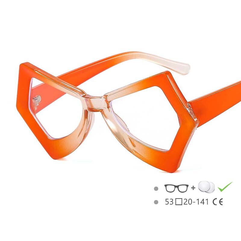 CCspace Unisex Full Rim Polygonal Cat Eye Acetate Frame Eyeglasses 54620 Full Rim CCspace China Orange 
