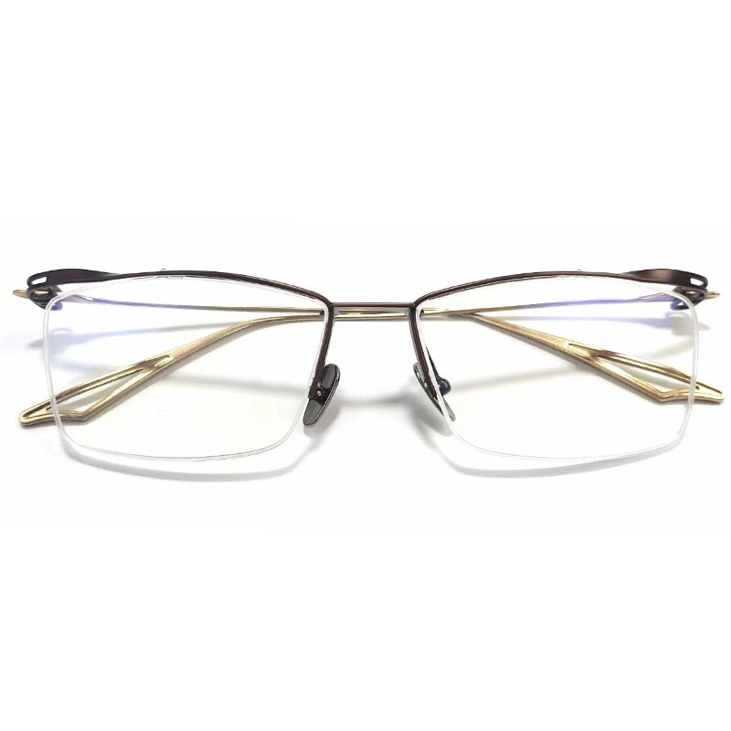 Muzz Men's Semi Rim Square IP Titanium Eyebrow Frame Eyeglasses X Semi Rim Muzz Brown Gold  