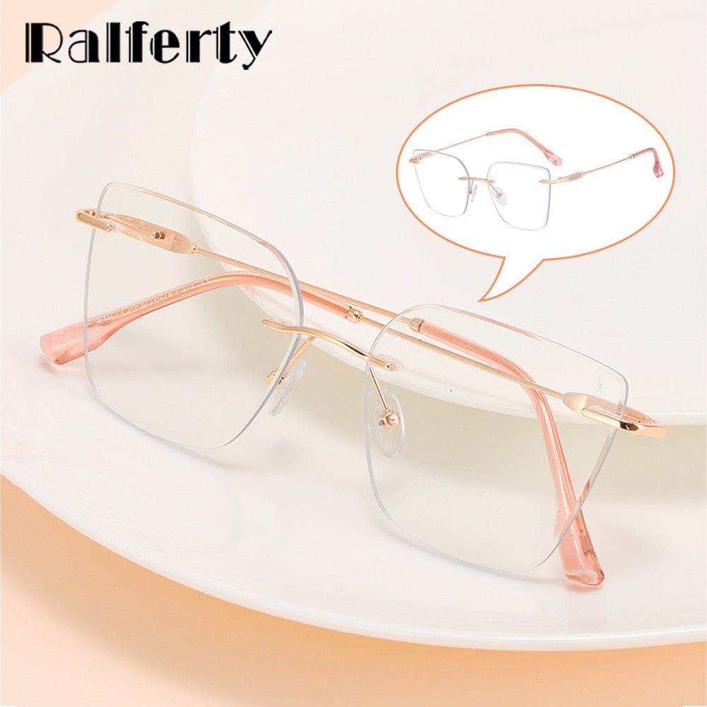 Ralferty Women's Rimless Flat Top Cat Eye Alloy Eyeglasses Rimless Ralferty   