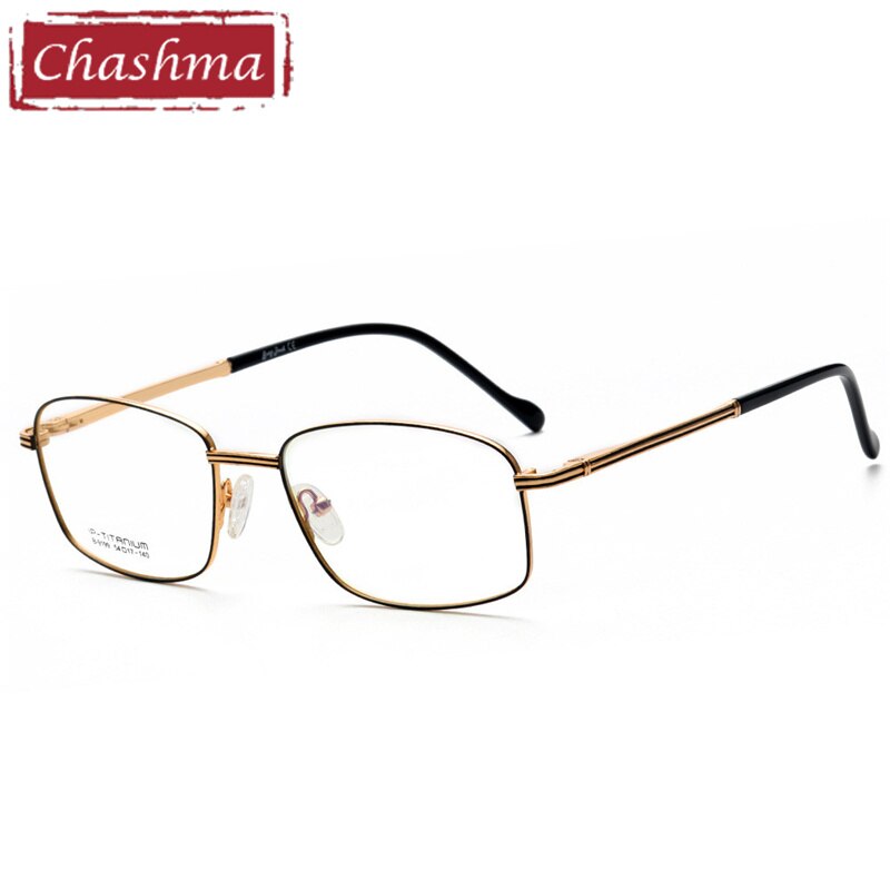 Chashma Ottica Men's Full Rim Irregular Square Titanium Eyeglasses 9199 Full Rim Chashma Ottica Black Gold  