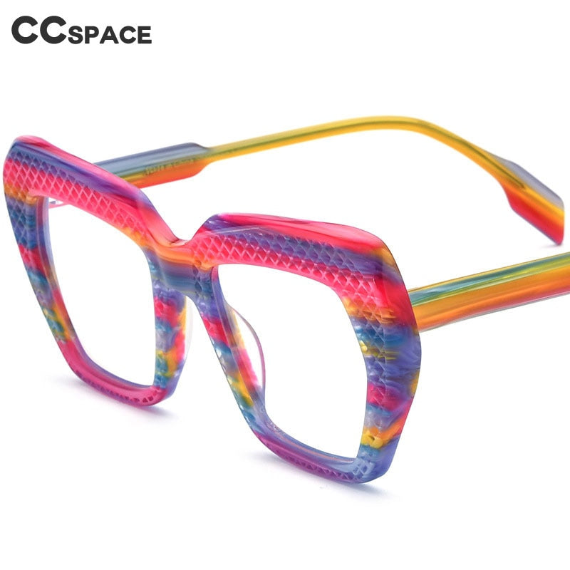 CCSpace Unisex Full Rim Square Hand Crafted Acetate Eyeglasses 56317 Full Rim CCspace   