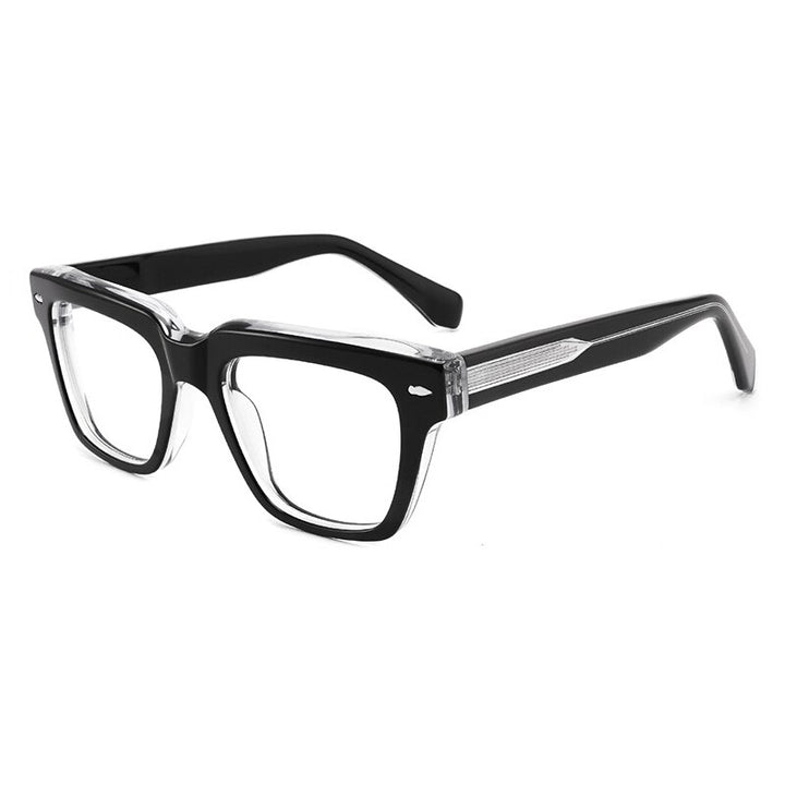 Gatenac Unisex Full Rim Square Acetate Frame Eyeglasses Gxyj773 Full Rim Gatenac Black Transparent  