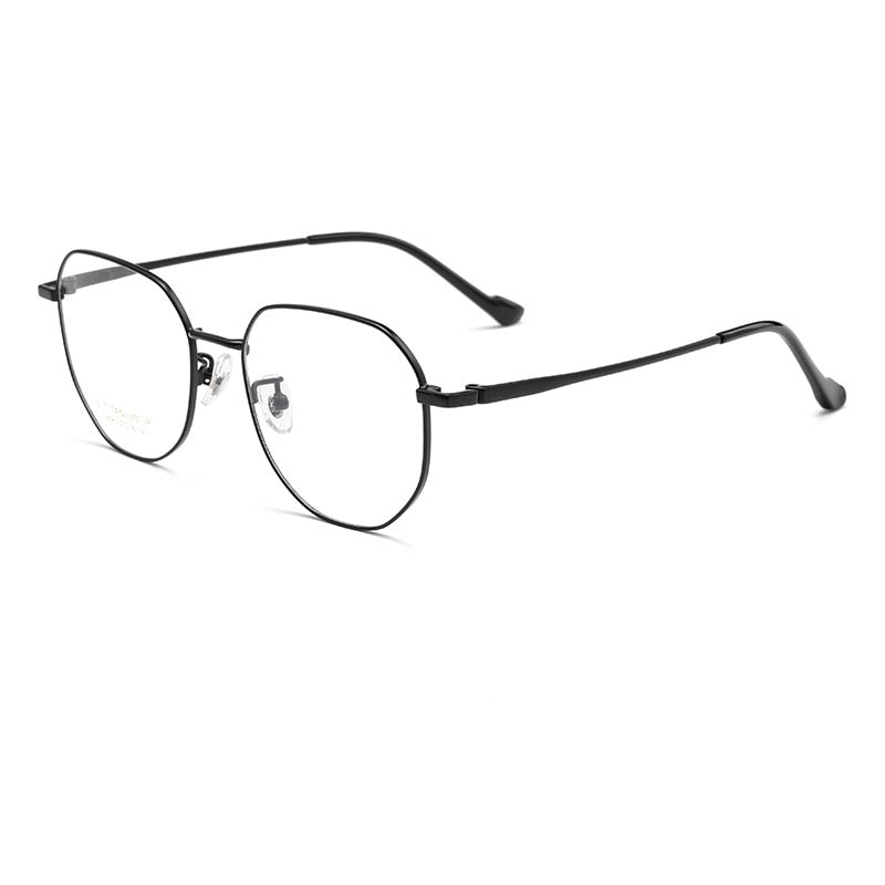 Yimaruili Unisex Full Rim Polygonal Titanium Eyeglasses T808 Full Rim Yimaruili Eyeglasses Black  