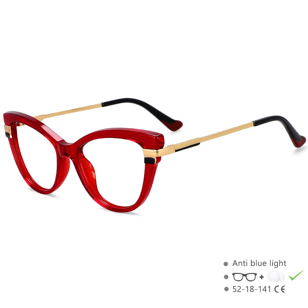 CCspace Women's Full Rim Square Cat Eye Tr 90 Titanium Eyeglasses 55706 Full Rim CCspace China RedBlack 