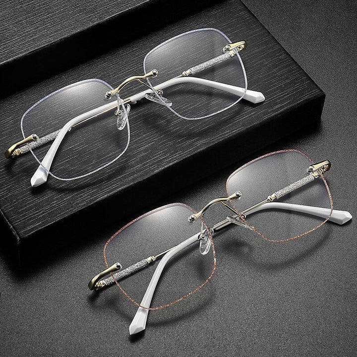 Hdcrafter Unisex Rimless Square Alloy Anti Blue Reading Glasses 6001 Reading Glasses Hdcrafter Eyeglasses   