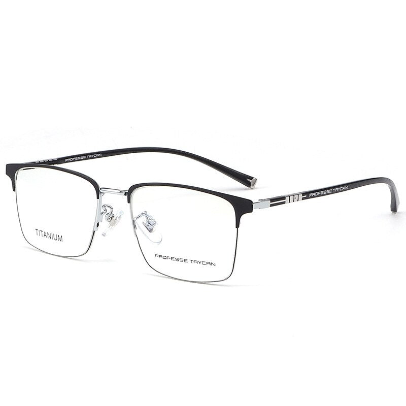 KatKani Unisex Full Rim Square Tr 90 Titanium Eyeglasses 7051 Full Rim KatKani Eyeglasses Black Silver  