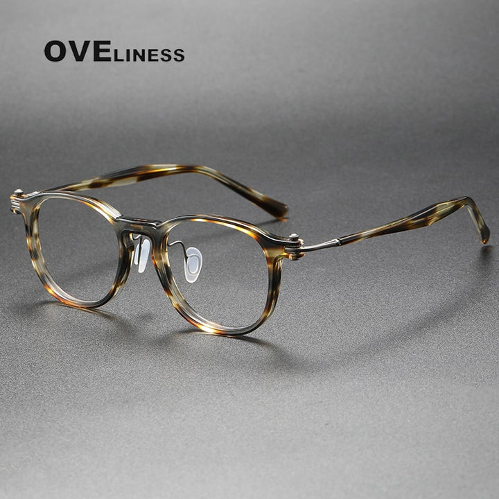 Oveliness Unisex Full Rim Square Acetate Titanium Eyeglasses 5885 Full Rim Oveliness tortoise yellow  