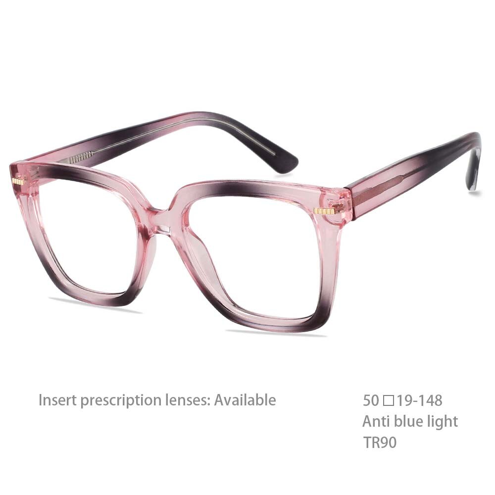 CCSpace Unisex Full Rim Square Cat Eye Tr 90 Titanium Frame Eyeglasses 54341 Full Rim CCspace China Pink-gray 