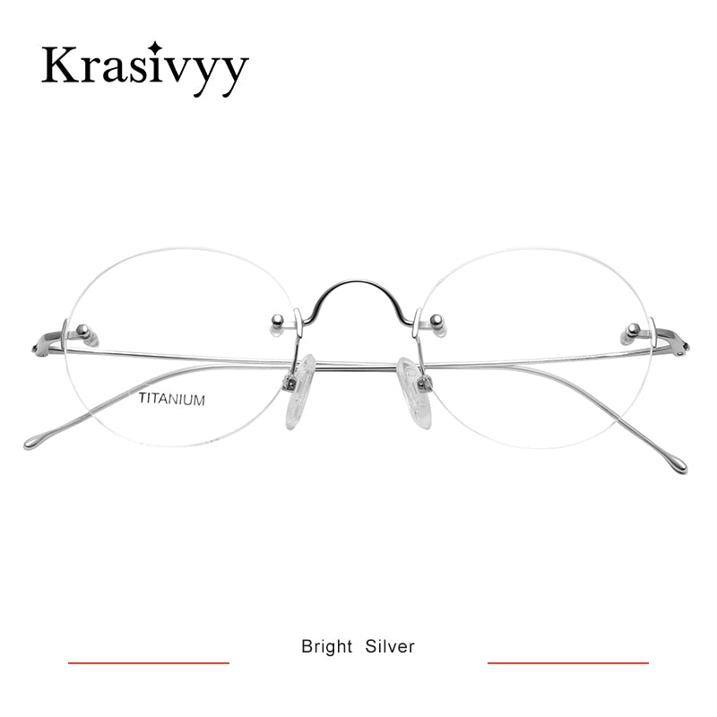 Krasivyy Women's Rimless Round Titanium Eyeglasses Kr8635 Rimless Krasivyy Bright  Silver CN 
