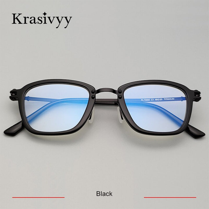 Krasivyy Unisex Full Rim Square Titanium Acetate Eyeglasses Rlt5880 Full Rim Krasivyy Black CN 