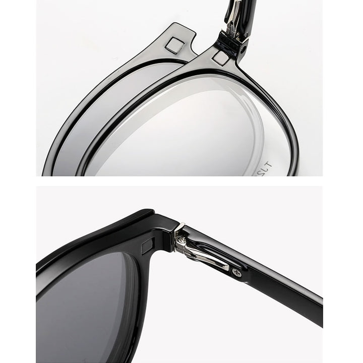 KatKani Unisex Full Rim Round Acetate Eyeglasses Clip On Polarized Sunglasses TJ2159 Sunglasses KatKani Eyeglasses   