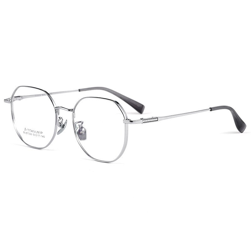 KatKani Unisex Full Rim Polygon Titanium Eyeglasses 87006 Full Rim KatKani Eyeglasses Silver  