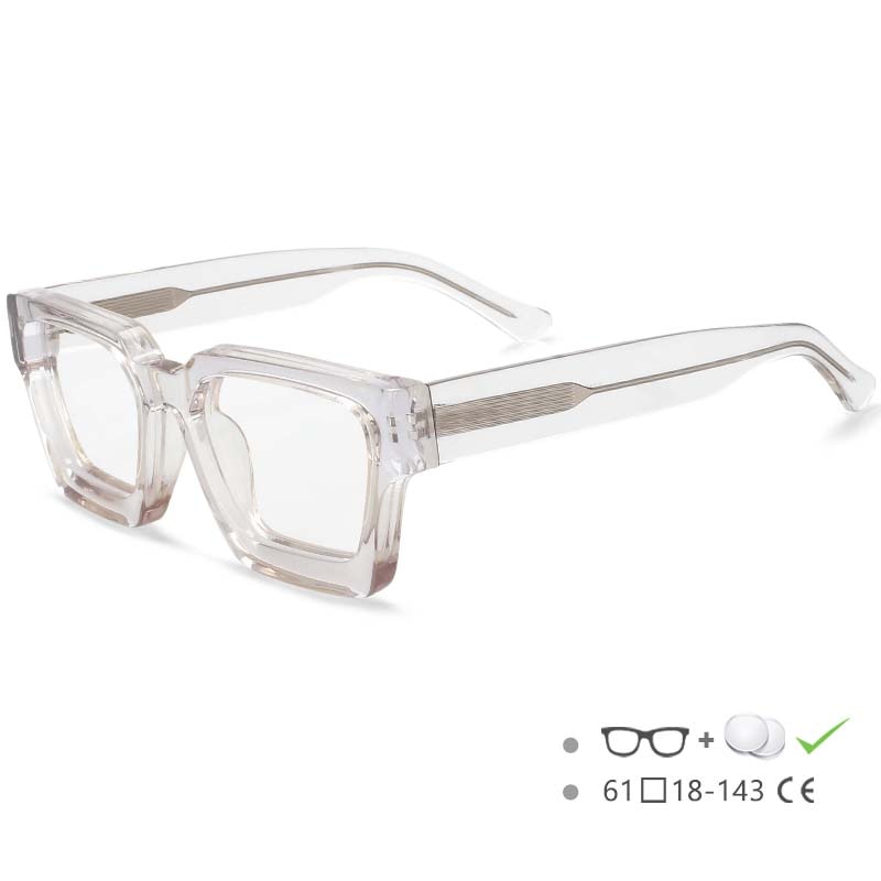 CCSpace Unisex Full Rim Square Acetate Frame Eyeglasses 54290 Full Rim CCspace Clear China 