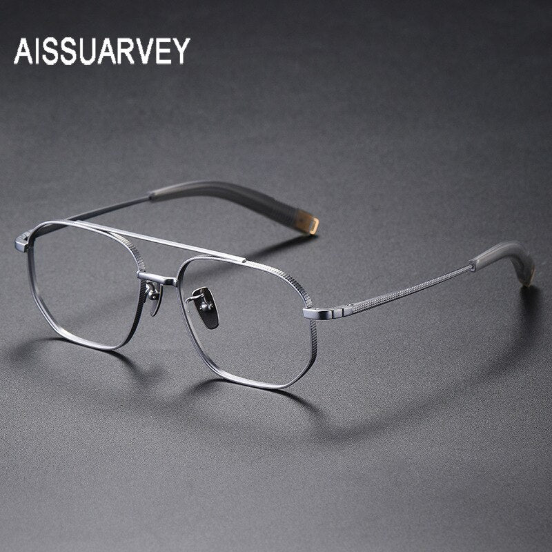 Aissuarvey Men's Eyeglasses Titanium Ip Double Bridge Big Square Full Rim 14.7g Full Rim Aissuarvey Eyeglasses Light gray CN 