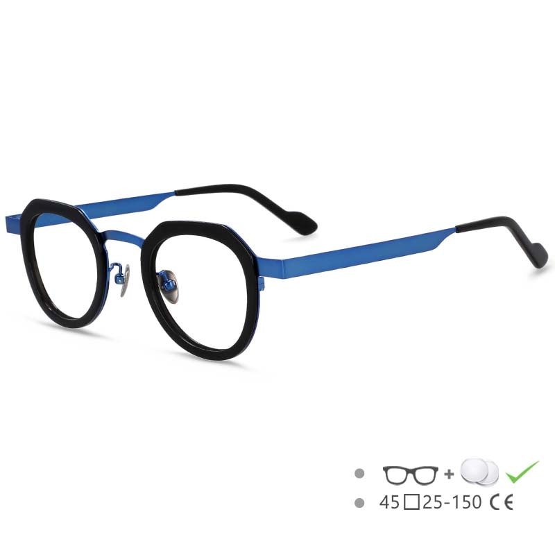 CCspace Unisex Irregular Round Titanium Eyeglasses 54633 Full Rim CCspace Black-blue China 