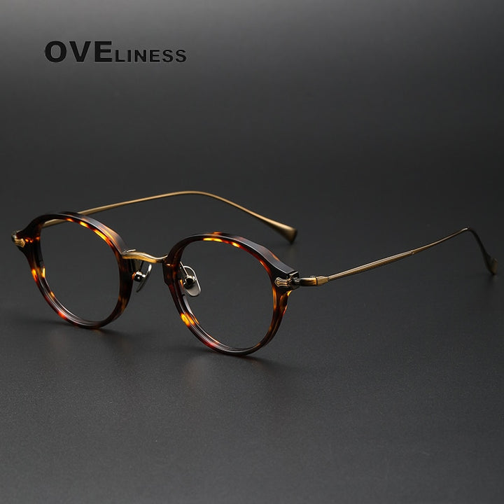 Oveliness Unisex Full Rim Round Acetate Titanium Eyeglasses Kmn182 Full Rim Oveliness tortoise  