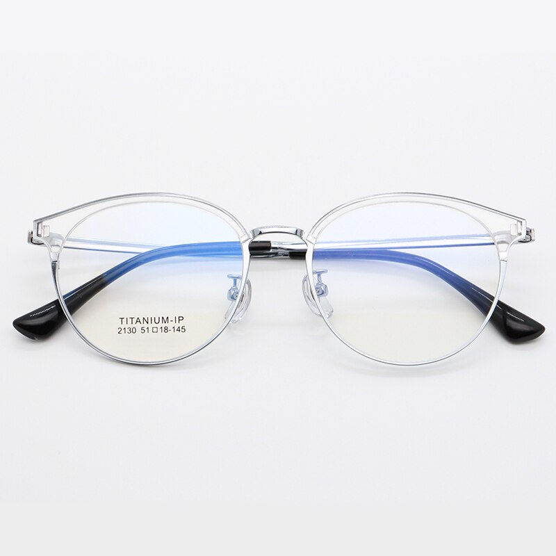 Bclear Unisex Full Rim Round Titanium Acetate Frame Browline Eyeglasses My2130 Full Rim Bclear Transparent silver  