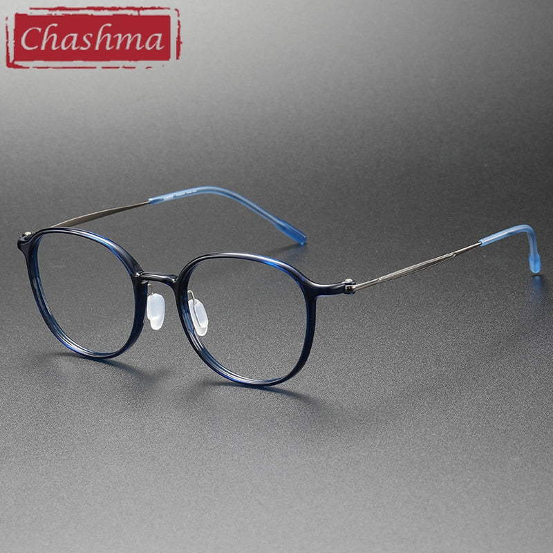 Chashma Ottica Unisex Full Rim Irregular Round Acetate Titanium Eyeglasses 8633 Full Rim Chashma Ottica Blue  