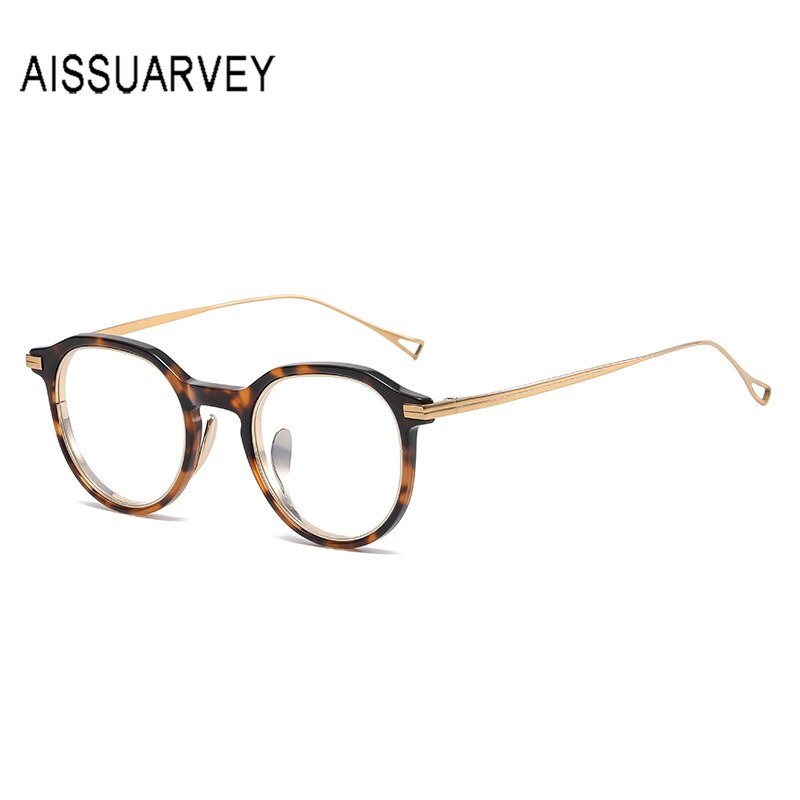 Aissuarvey Unisex Eyeglasses Small Round Acetate Titanium Ip Full Rim 12.8g Full Rim Aissuarvey Eyeglasses Tortoise CN 