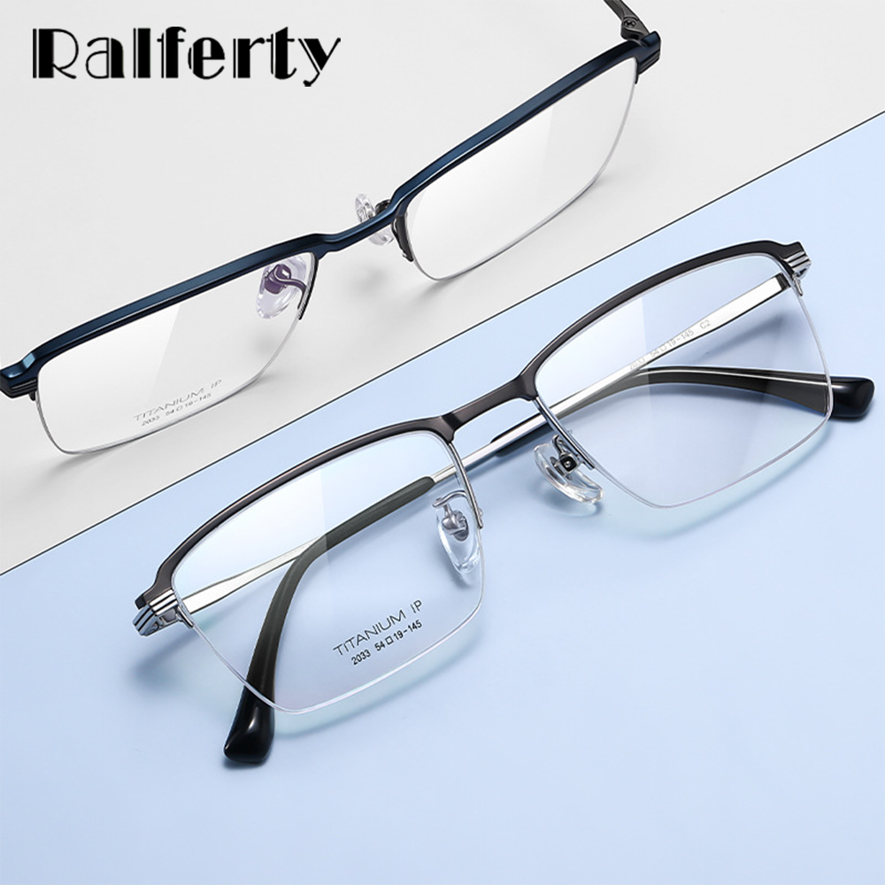Ralferty Men's Semi Rim Square Acetate Titanium Eyeglasses D2033t Semi Rim Ralferty   