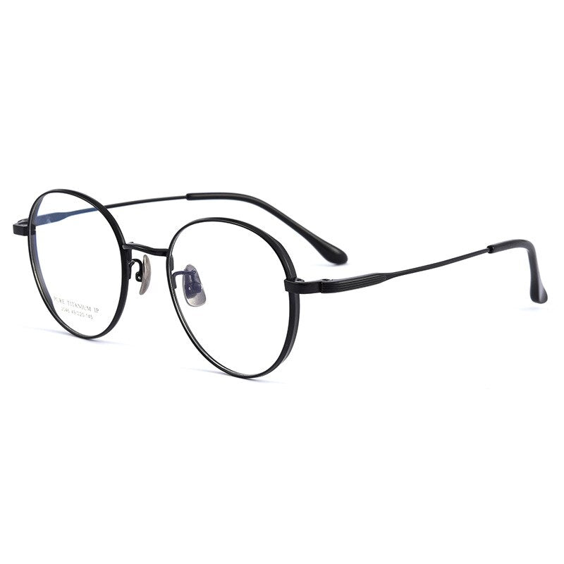 Yimaruili Unisex Full Rim Round Titanium Eyeglasses 2046TSF Full Rim Yimaruili Eyeglasses Black  
