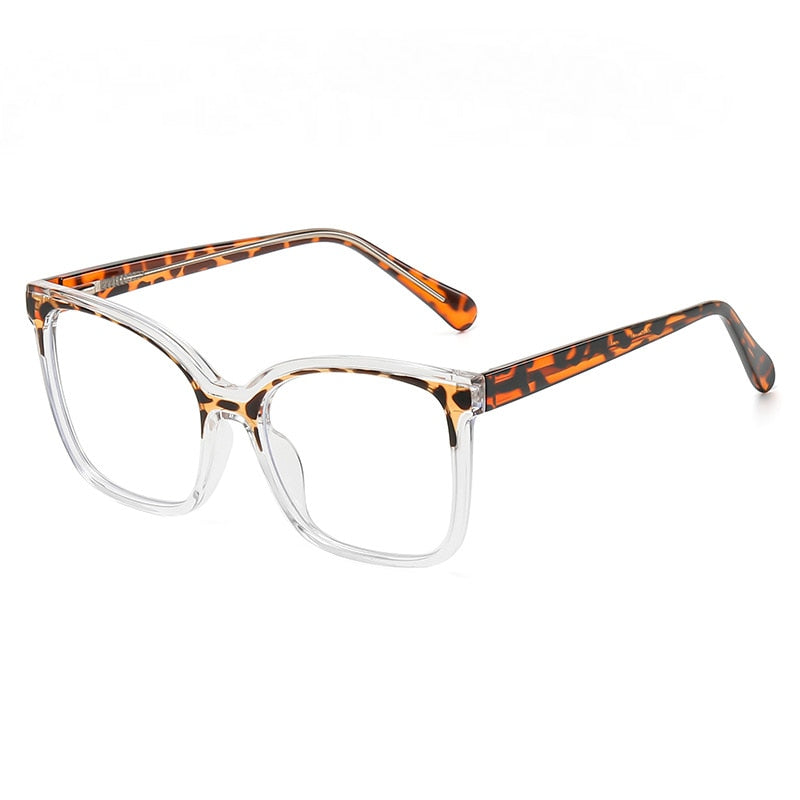 CCspace Women's Full Rim Large Square Tr 90 Alloy Eyeglasses 55388 Full Rim CCspace China LeopardPrint 