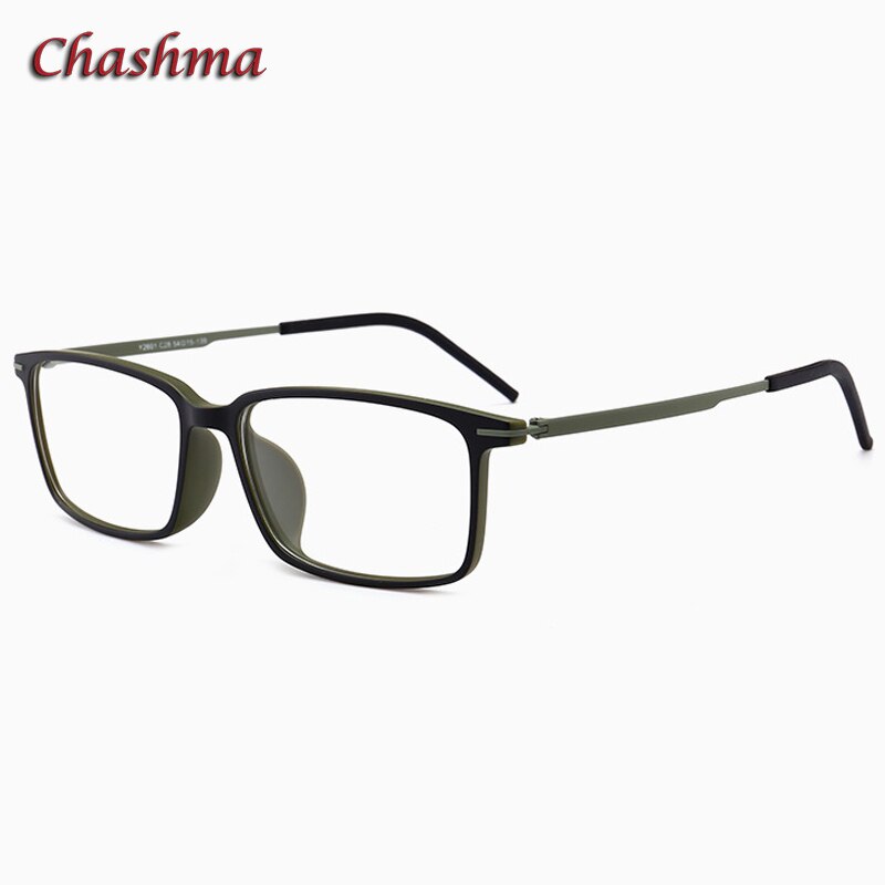 Chashma Ochki Unisex Full Rim Square Ultem Tr 90 Stainless Steel Eyeglasses 2601 Full Rim Chashma Ochki Black Green  